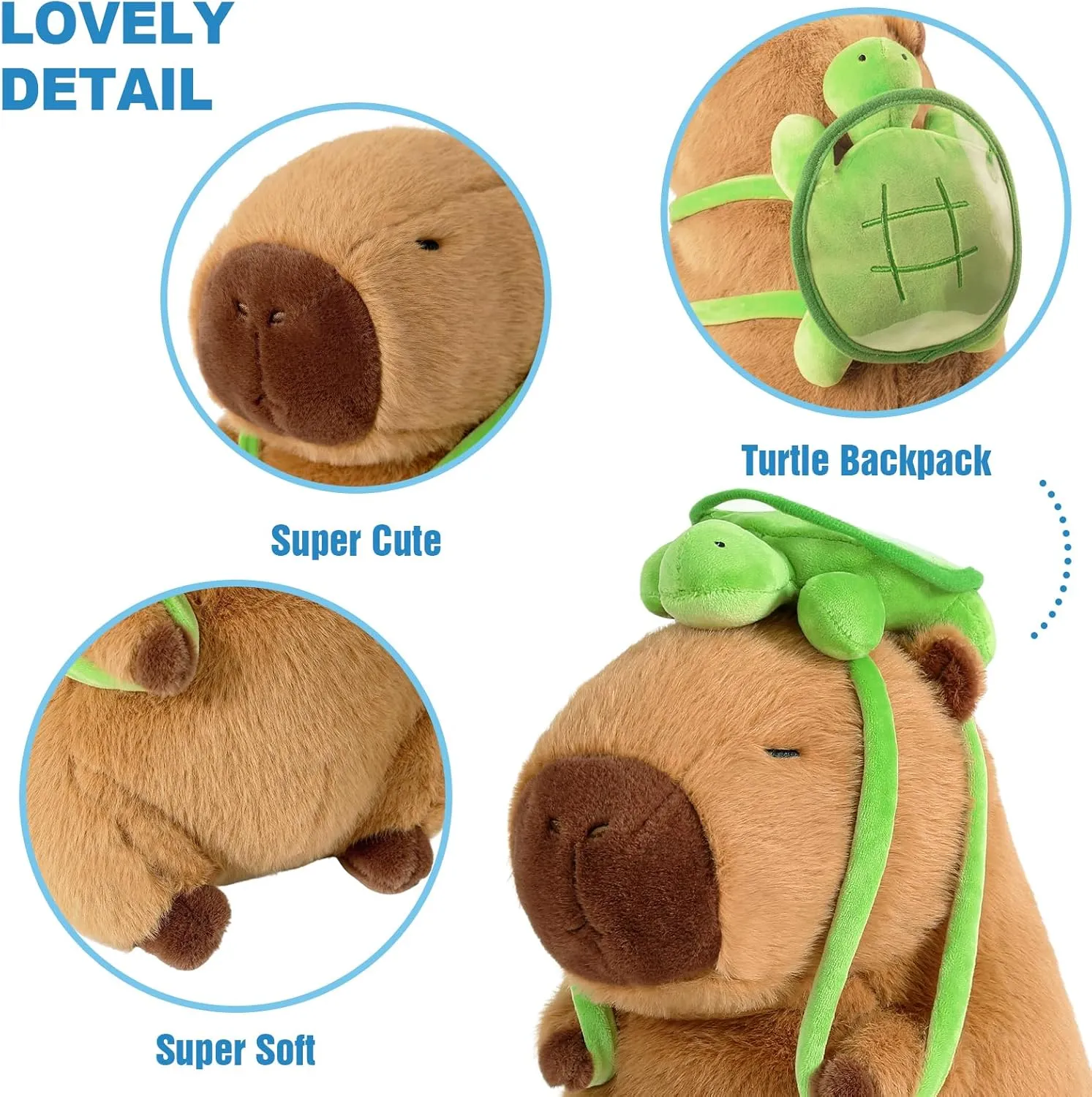 Ditucu Cute Capybara Plush with Turtle Backpack Soft Capibara Stuffed Animal Plushies Toys Hugging Gifts for Kids Brown 13 inch