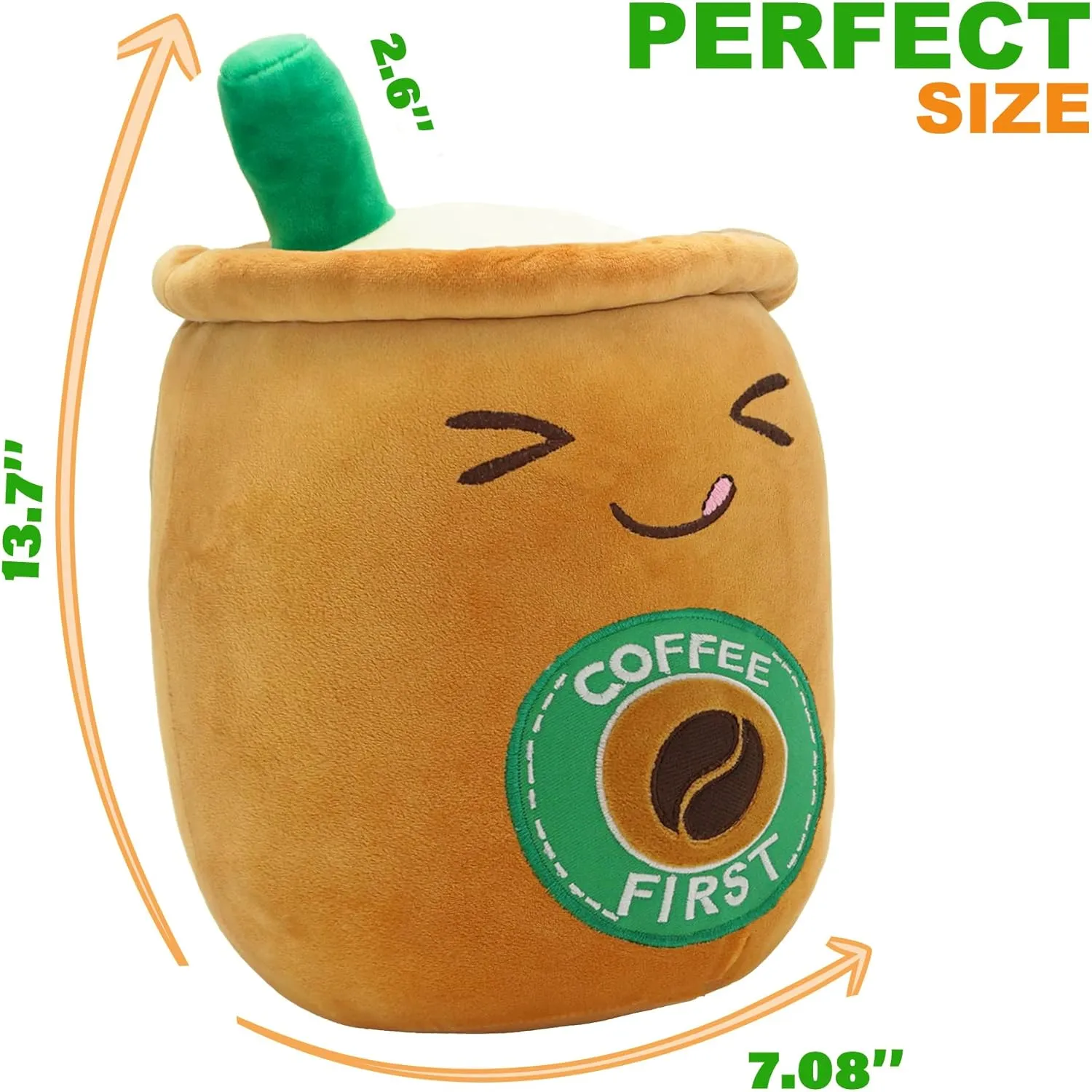 Ditucu Cute Coffee Cafe Cup Boba Plush Kawaii Bubble Plushie Milk Tea Pillow Soft Stuffed Animals Toys Gifts for Kids Brown 13.7 inch