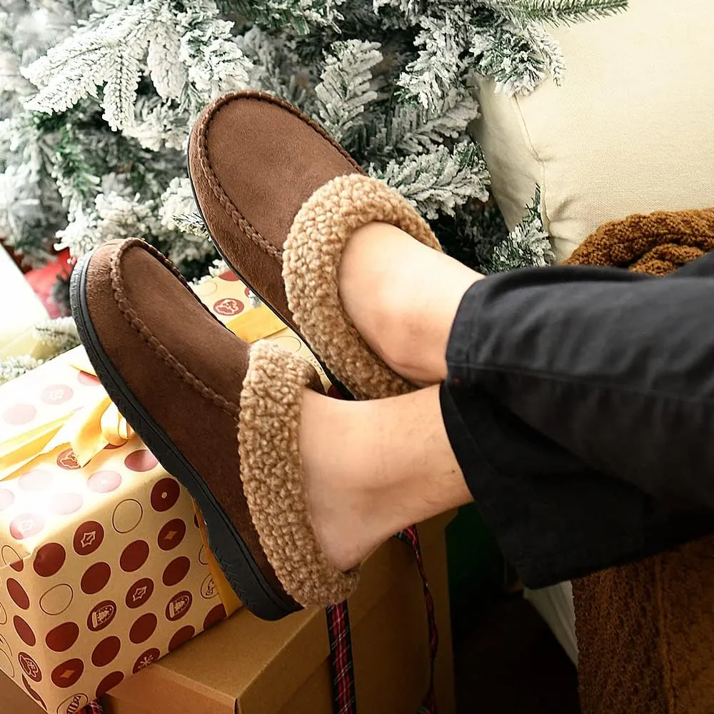DL Warm House Cozy Wool-Like Mens Slippers - Memory Foam, Indoor/Outdoor, Non-Slip, Breathable Suede Moccasin Size