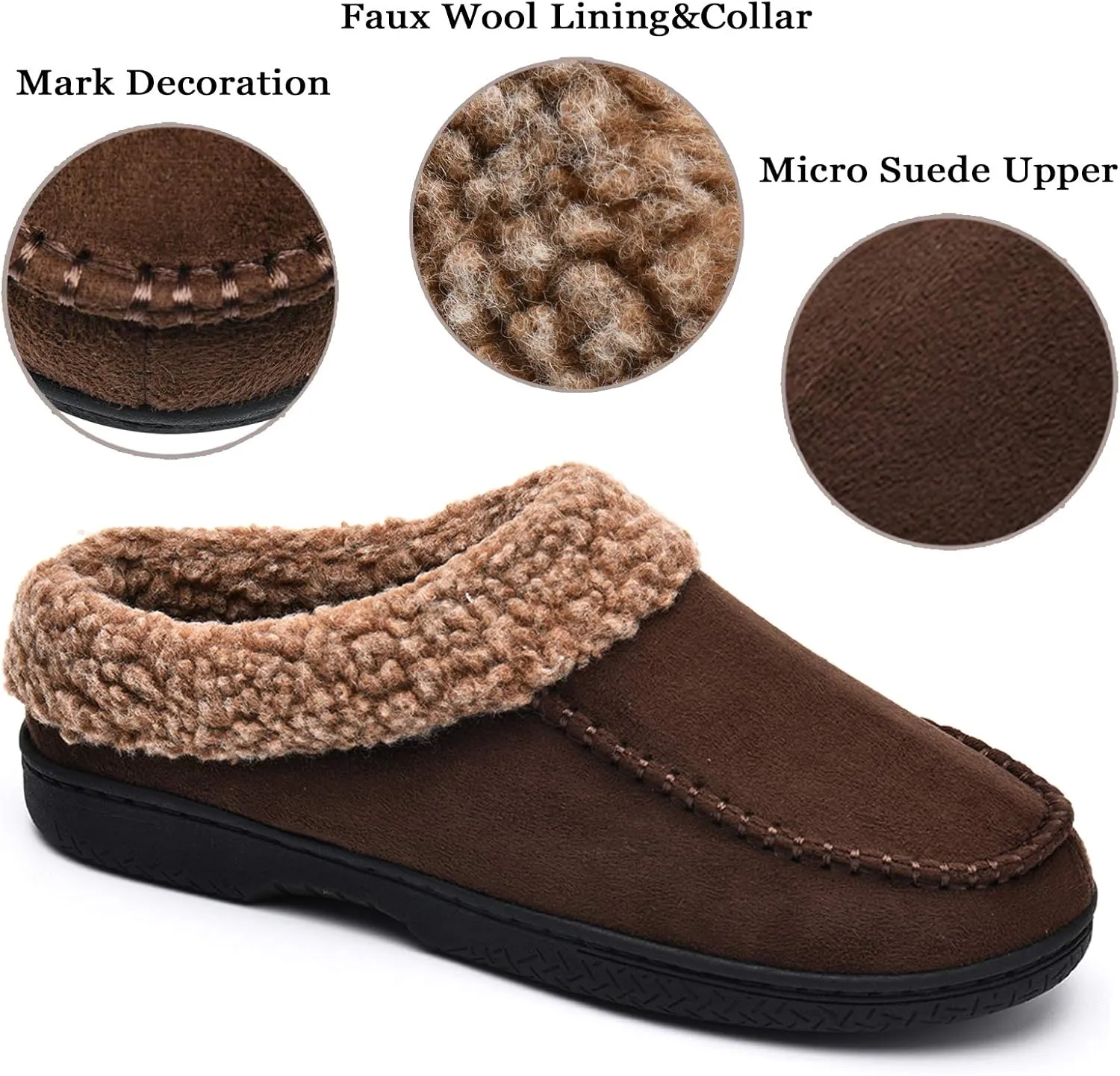 DL Warm House Cozy Wool-Like Mens Slippers - Memory Foam, Indoor/Outdoor, Non-Slip, Breathable Suede Moccasin Size