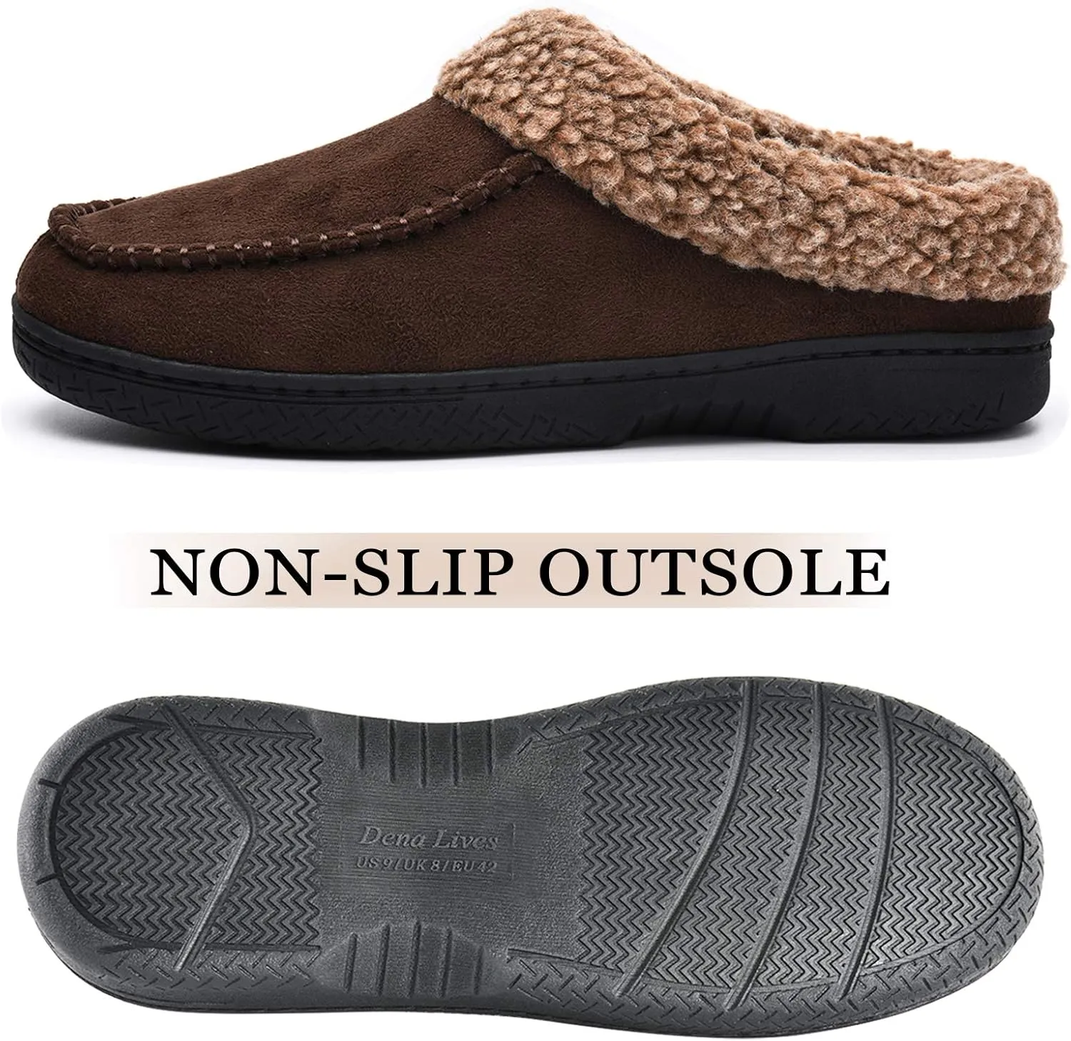 DL Warm House Cozy Wool-Like Mens Slippers - Memory Foam, Indoor/Outdoor, Non-Slip, Breathable Suede Moccasin Size