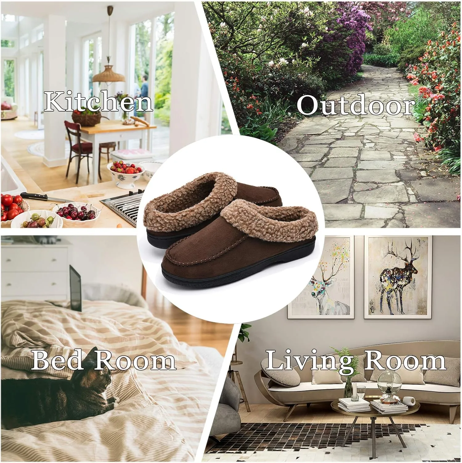 DL Warm House Cozy Wool-Like Mens Slippers - Memory Foam, Indoor/Outdoor, Non-Slip, Breathable Suede Moccasin Size