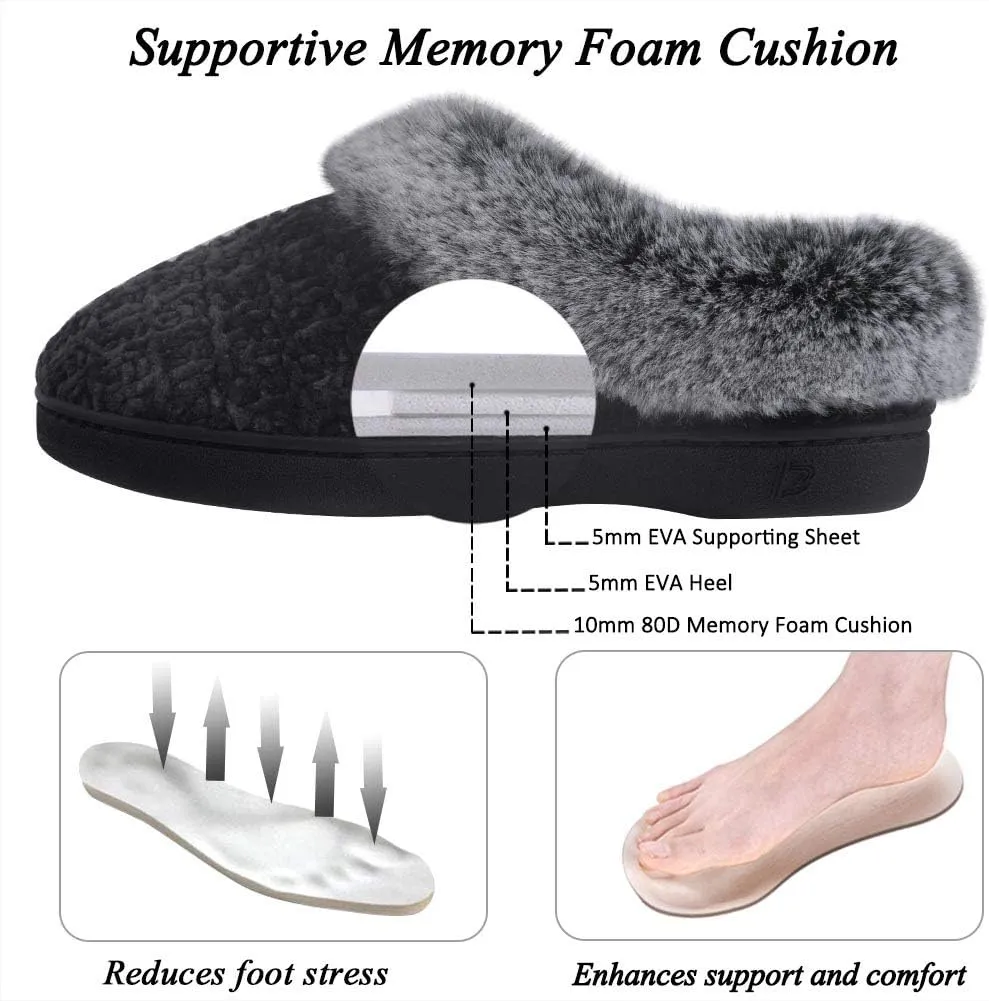 DL Women's Memory Foam Moccasin Slippers Micro Suede with Breathable Faux Fur Lining Slip On House Shoes Micro Indoor & Outdoor