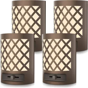 DORESshop Vintage LED Night Light Plug in, Dusk to Dawn Sensor, Dimmable Night Light, 1W (15W Equivalent), Adjustable Brightness from 0LM-60LM, Soft White 3000K for Bedroom, Hallway, Nursery, 4 Packs