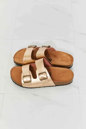 Double-Banded Slide Sandal in Gold