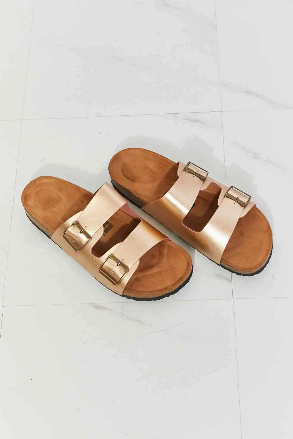 Double-Banded Slide Sandal in Gold
