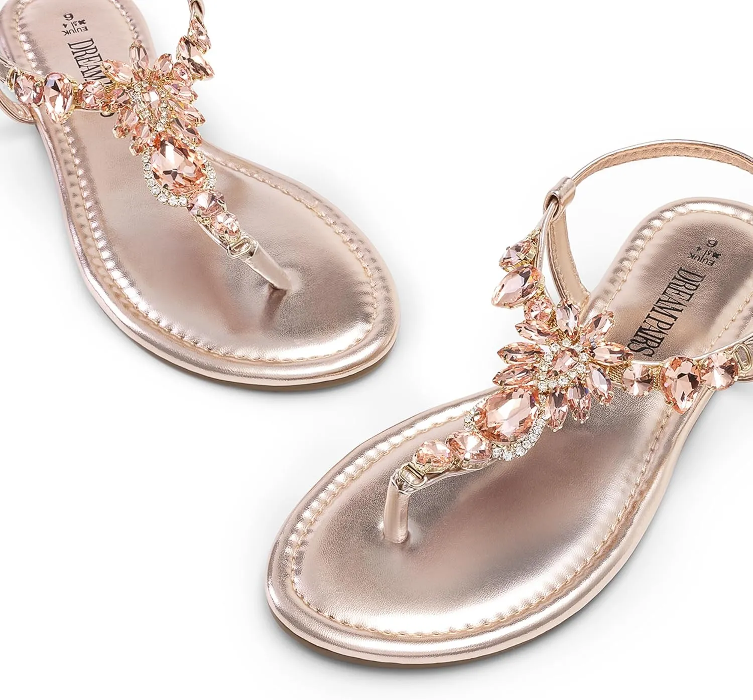 DREAM PAIRS Flat Sandals for Women Dressy Rhinestone T-Strap Thong Flat Sandals for Summers Dress Beach