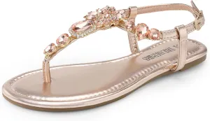 DREAM PAIRS Flat Sandals for Women Dressy Rhinestone T-Strap Thong Flat Sandals for Summers Dress Beach
