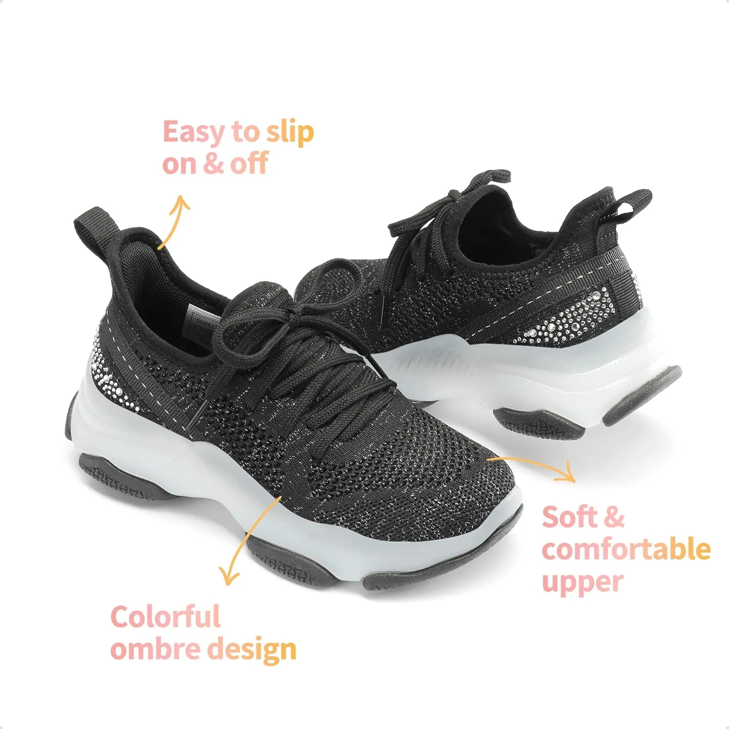 DREAM PAIRS Girls Slip-On Sneakers Kids Sparkle Pop Lightweight Jelly Sole Walking Shoes