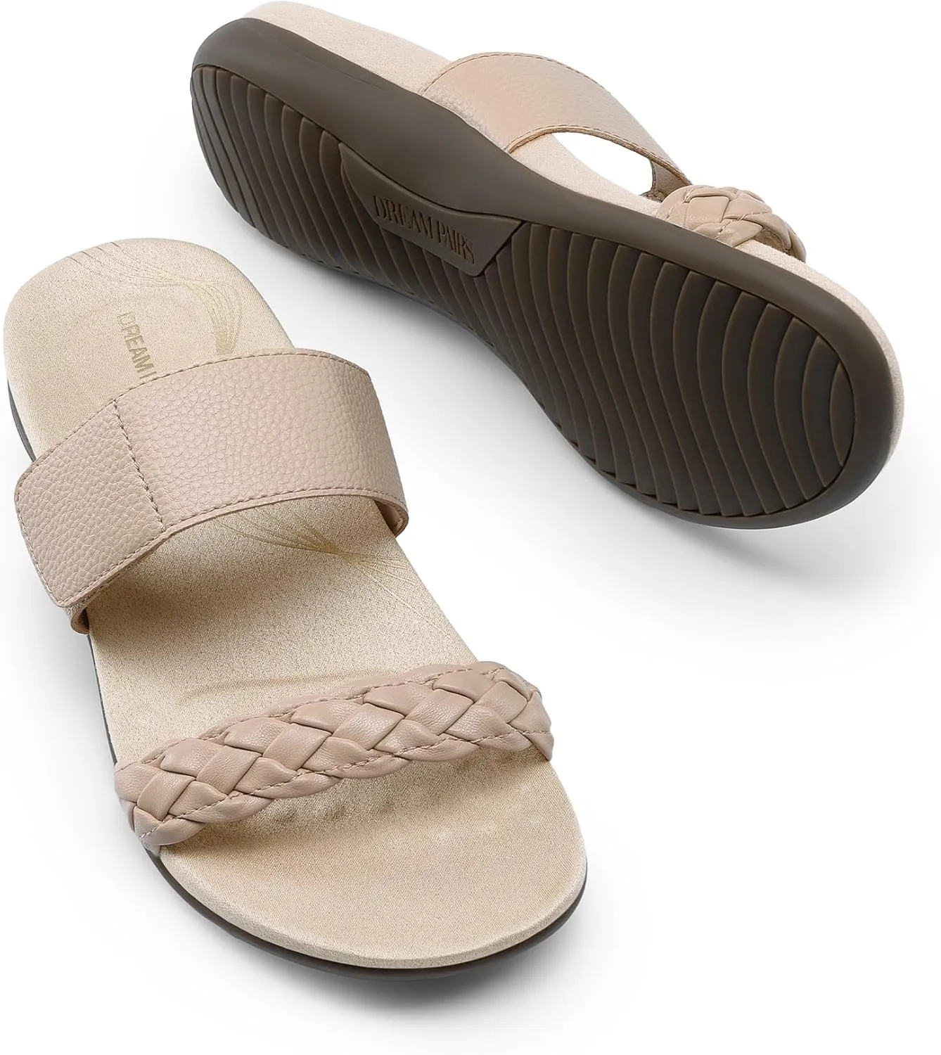 DREAM PAIRS Women's Arch Support Slides Flat Sandals Soft Cushion Slippers With Adjustable Straps