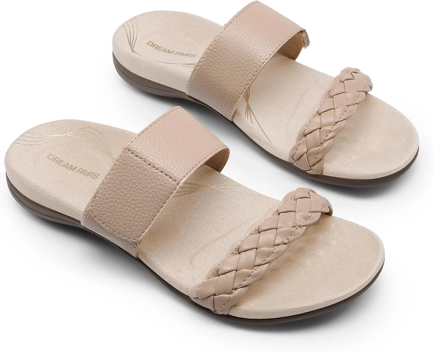 DREAM PAIRS Women's Arch Support Slides Flat Sandals Soft Cushion Slippers With Adjustable Straps