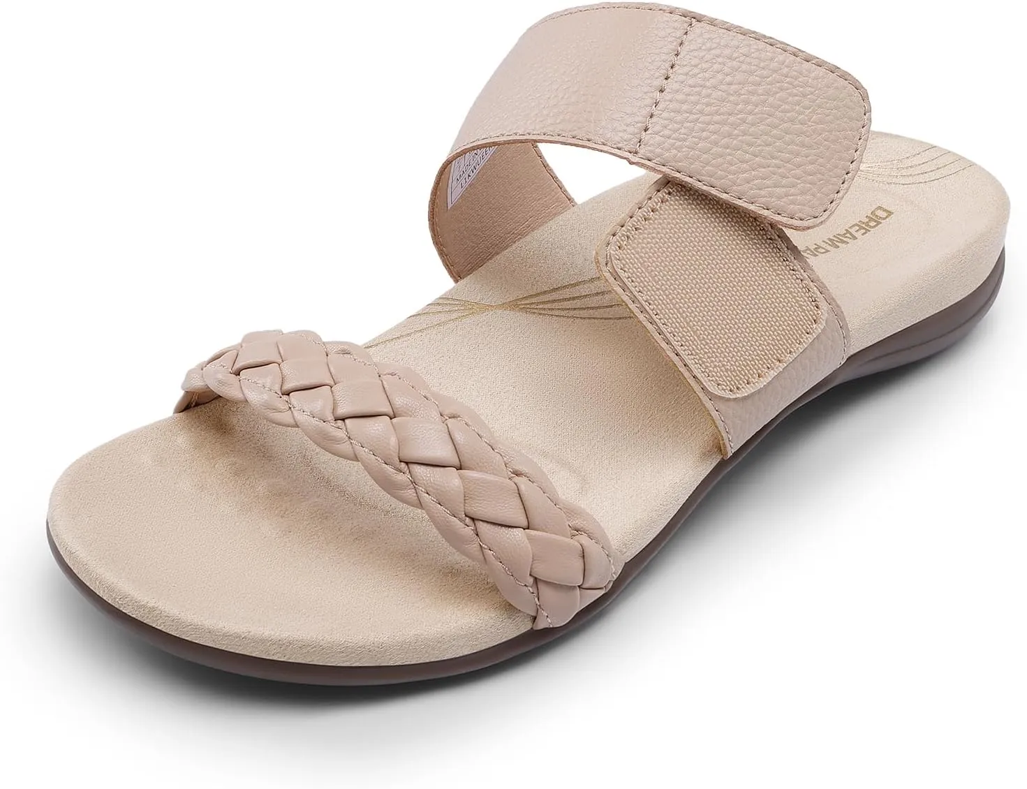 DREAM PAIRS Women's Arch Support Slides Flat Sandals Soft Cushion Slippers With Adjustable Straps