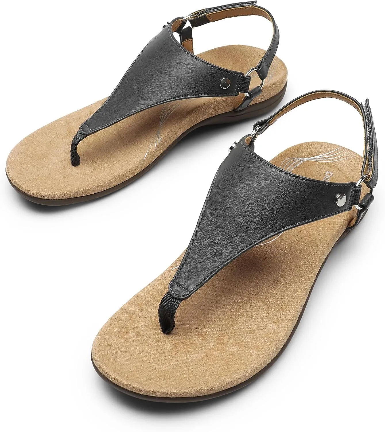 DREAM PAIRS Women's Flat Sandals Arch Support Orthopedic Comfortable Soft Cushion Summer T-Strap Walking Thong Sandals