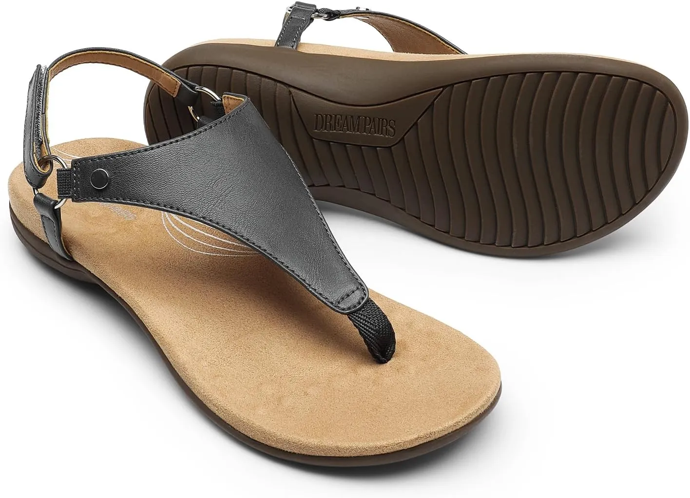 DREAM PAIRS Women's Flat Sandals Arch Support Orthopedic Comfortable Soft Cushion Summer T-Strap Walking Thong Sandals