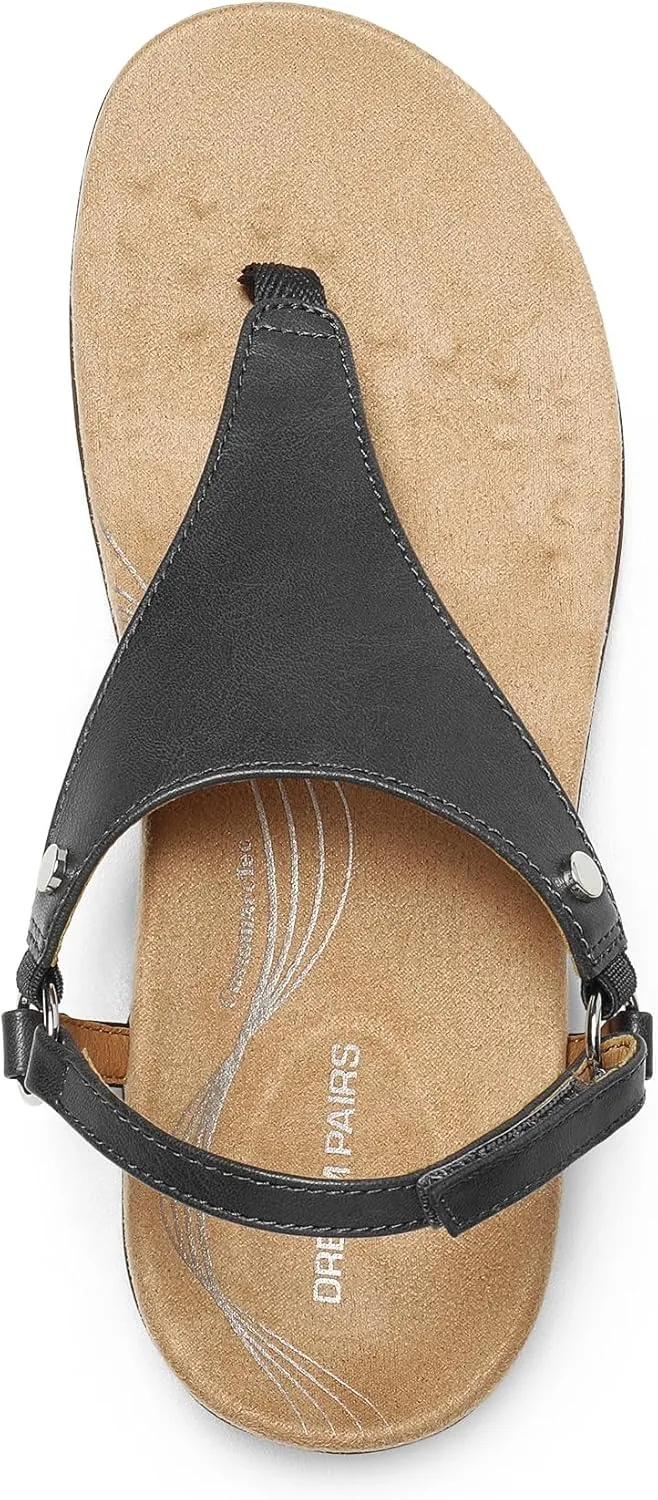 DREAM PAIRS Women's Flat Sandals Arch Support Orthopedic Comfortable Soft Cushion Summer T-Strap Walking Thong Sandals