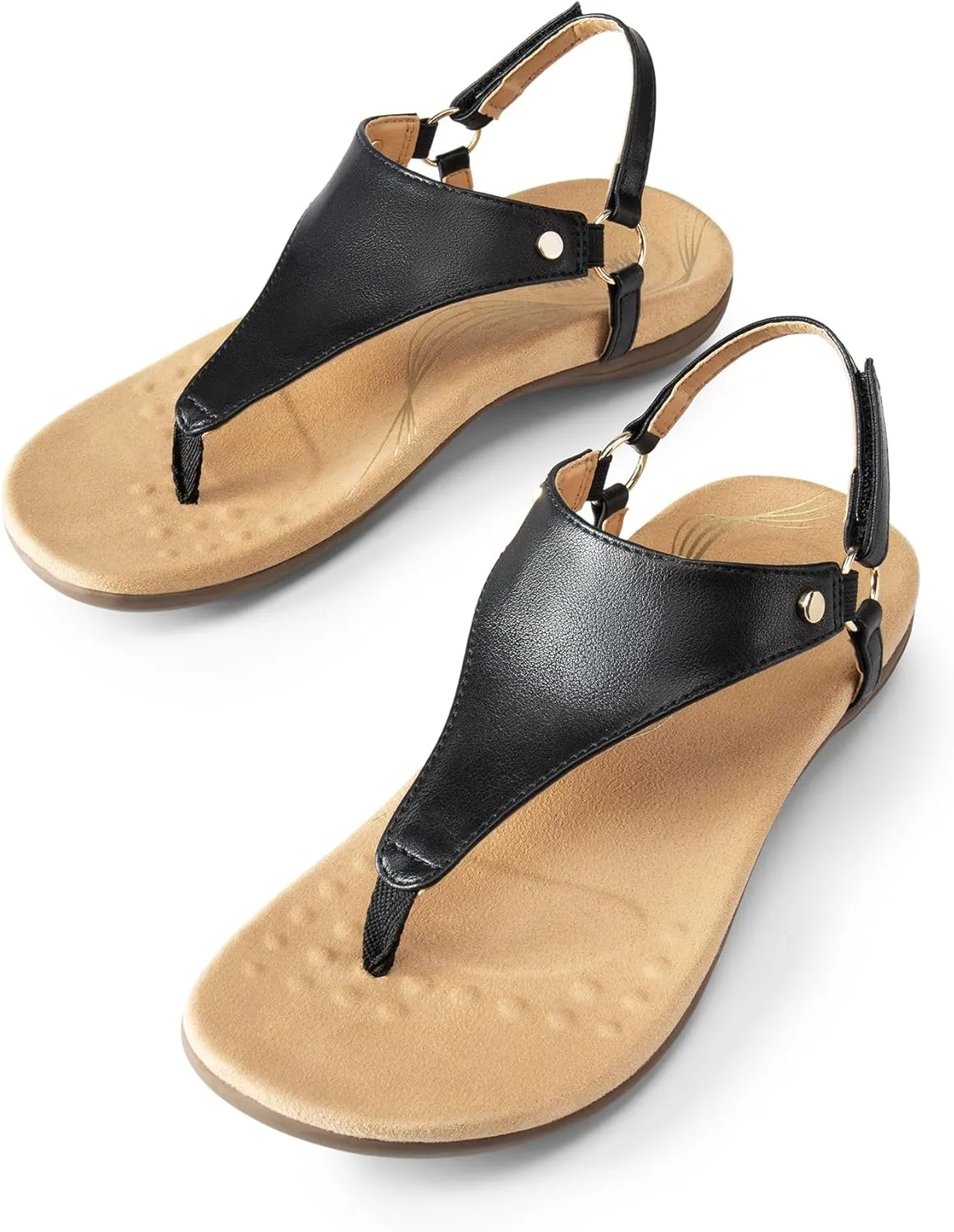 DREAM PAIRS Women's Flat Sandals Arch Support Orthopedic Comfortable Soft Cushion Summer T-Strap Walking Thong Sandals