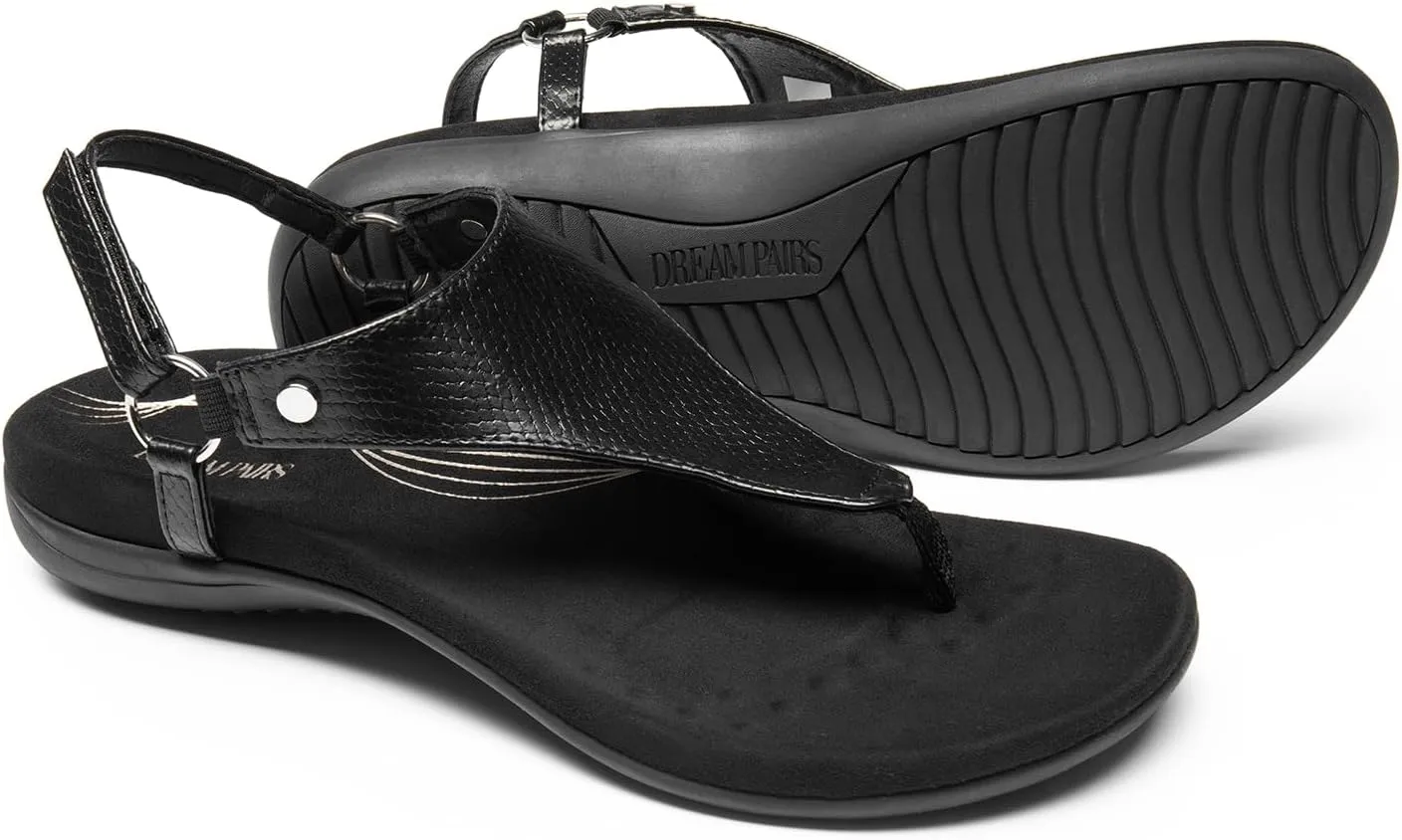 DREAM PAIRS Women's Flat Sandals Arch Support Orthopedic Comfortable Soft Cushion Summer T-Strap Walking Thong Sandals