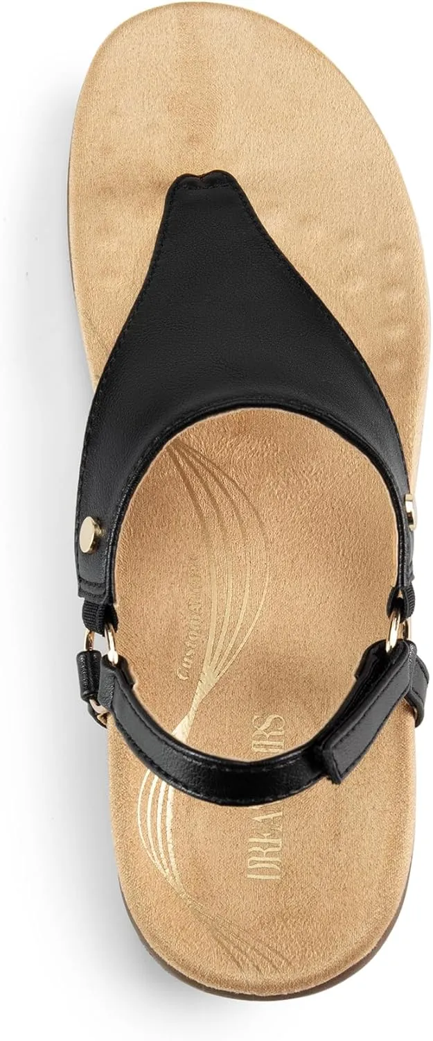 DREAM PAIRS Women's Flat Sandals Arch Support Orthopedic Comfortable Soft Cushion Summer T-Strap Walking Thong Sandals