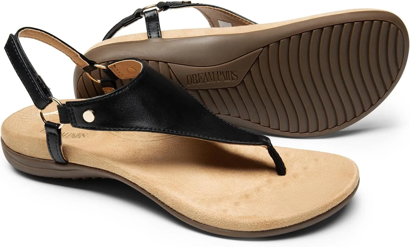 DREAM PAIRS Women's Flat Sandals Arch Support Orthopedic Comfortable Soft Cushion Summer T-Strap Walking Thong Sandals
