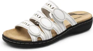 DREAM PAIRS Women's Slide Sandals Comfortable Arch Support Casual Walking Sandals Adjustable Straps Slip On Low Wedge Flat Sandals