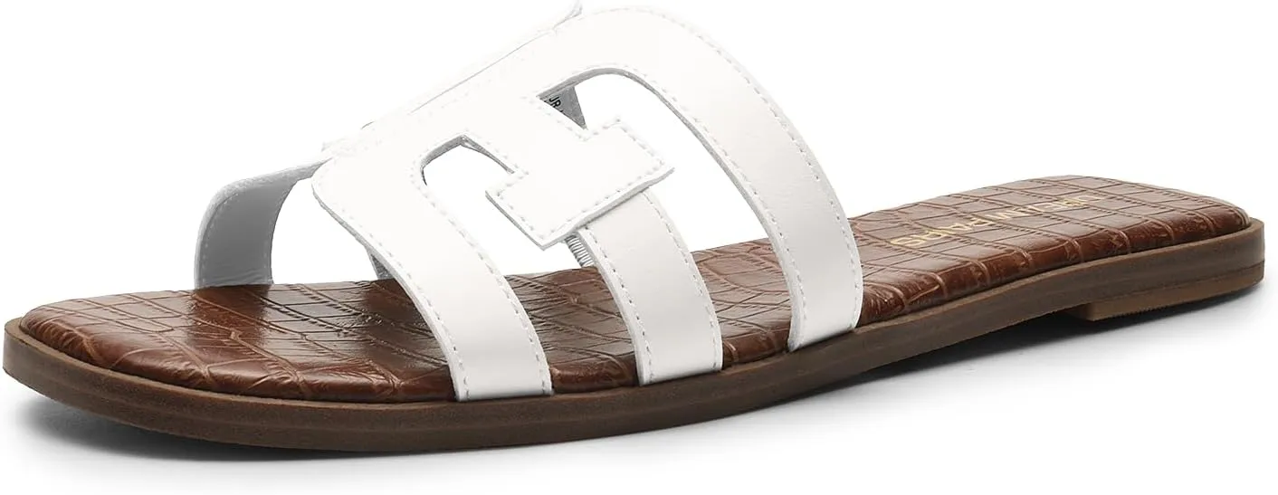 DREAM PAIRS Women's Slip-on Slides Open Toe Dressy Flat Slide Sandals Fashion Classic Summer Beach Slippers