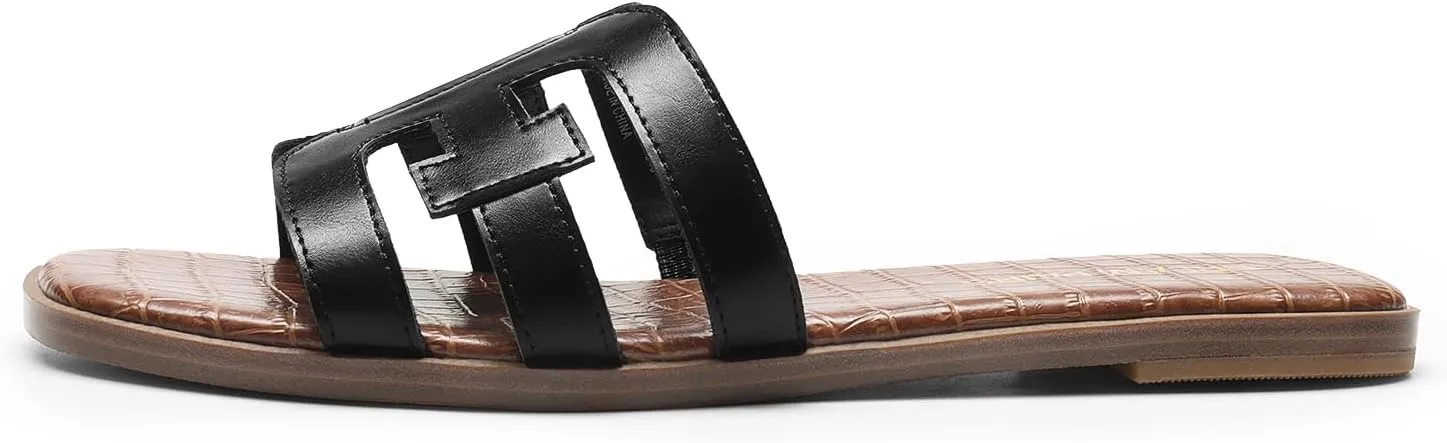 DREAM PAIRS Women's Slip-on Slides Open Toe Dressy Flat Slide Sandals Fashion Classic Summer Beach Slippers