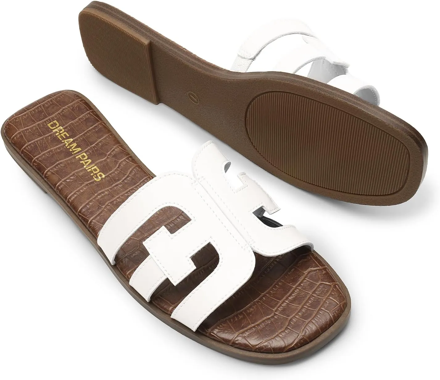 DREAM PAIRS Women's Slip-on Slides Open Toe Dressy Flat Slide Sandals Fashion Classic Summer Beach Slippers