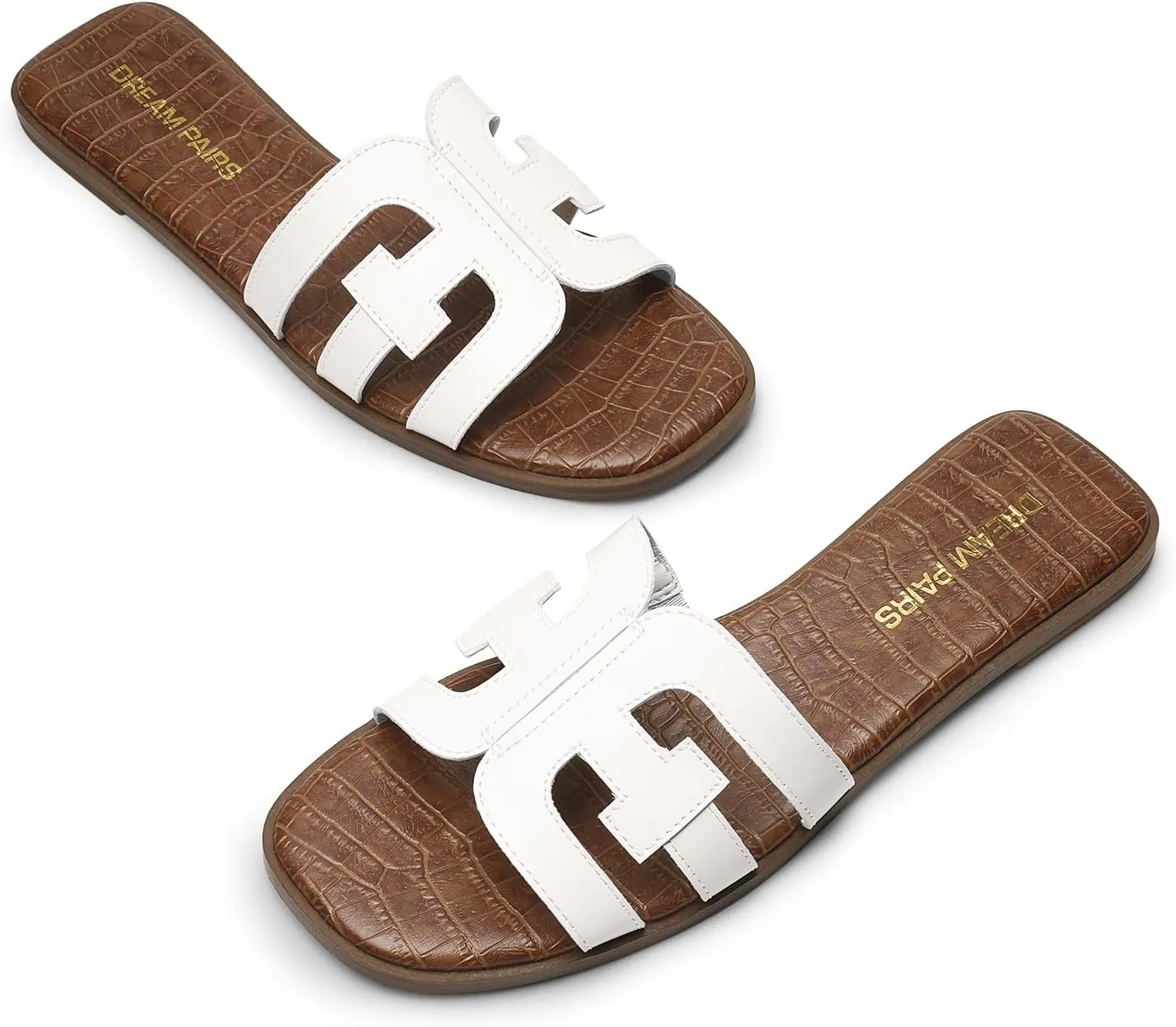 DREAM PAIRS Women's Slip-on Slides Open Toe Dressy Flat Slide Sandals Fashion Classic Summer Beach Slippers