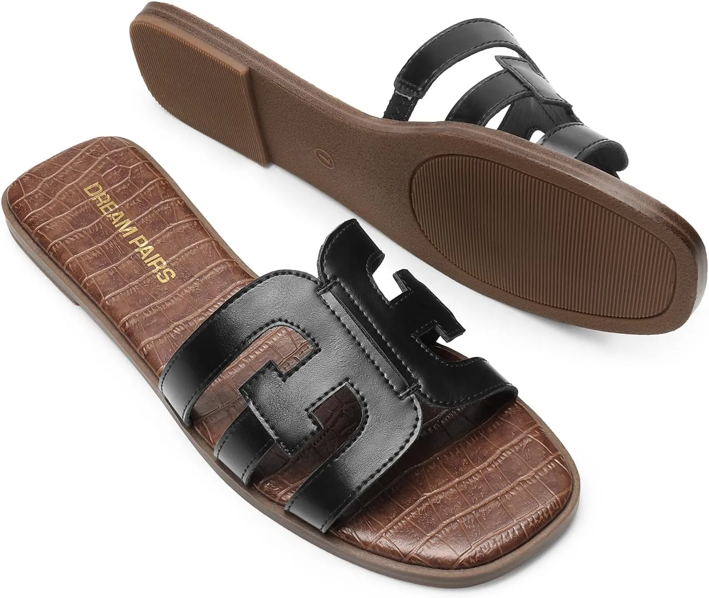 DREAM PAIRS Women's Slip-on Slides Open Toe Dressy Flat Slide Sandals Fashion Classic Summer Beach Slippers