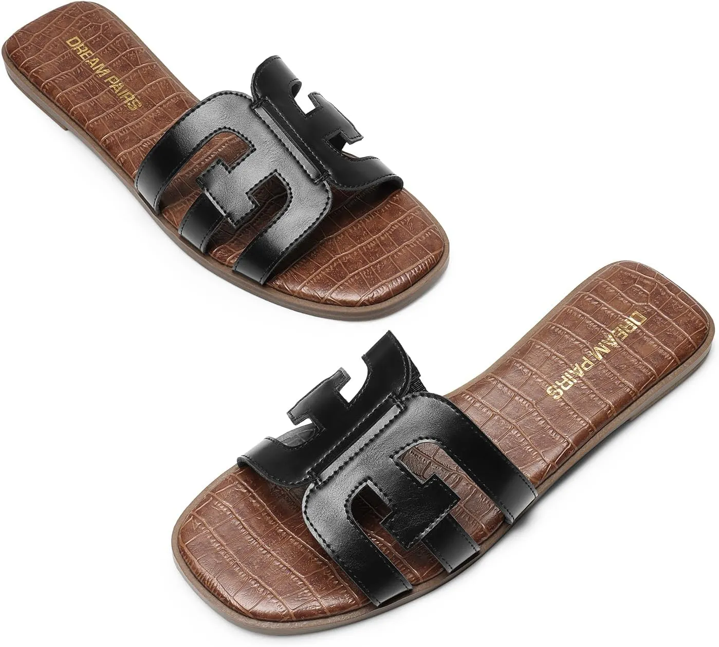 DREAM PAIRS Women's Slip-on Slides Open Toe Dressy Flat Slide Sandals Fashion Classic Summer Beach Slippers