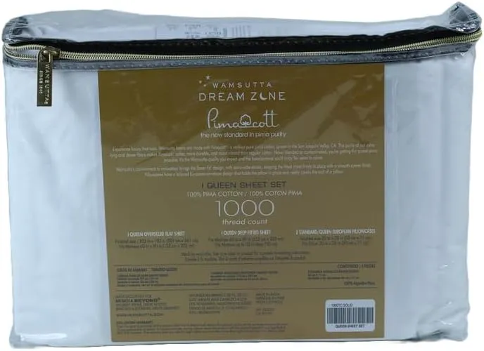 Dream Zone 1000 Thread Count PimaCott Queen Sheet Set in White (White,Queen)