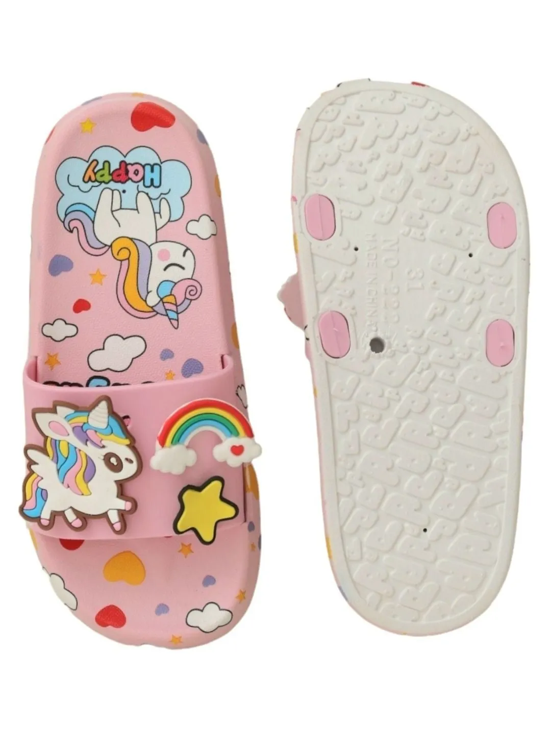 Dreamy Unicorn  Sliders - Soft Pink  with Rainbow and Unicorn Decorations for Girls