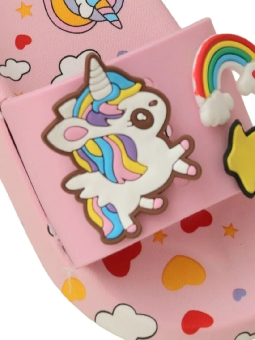 Dreamy Unicorn  Sliders - Soft Pink  with Rainbow and Unicorn Decorations for Girls