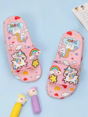 Dreamy Unicorn  Sliders - Soft Pink  with Rainbow and Unicorn Decorations for Girls