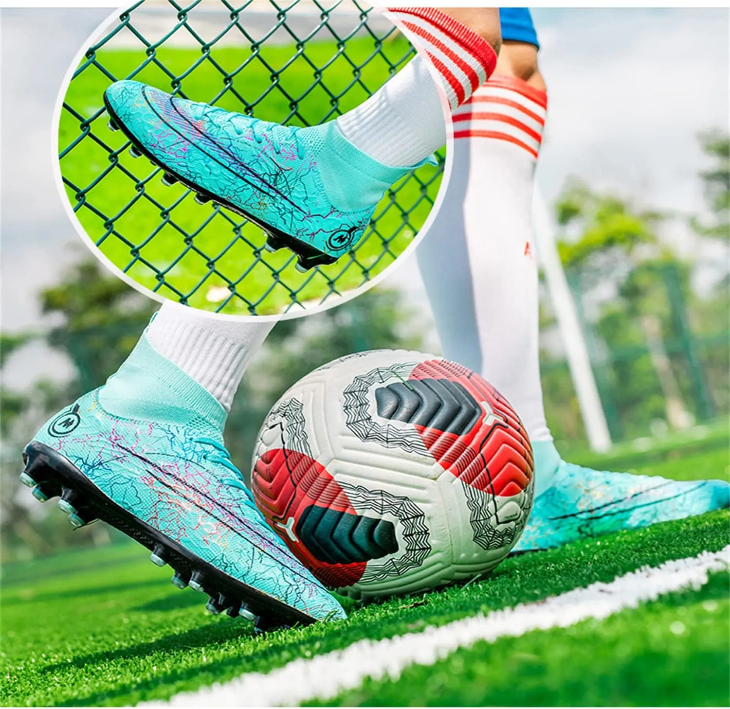 DRESER Competitive Unisex Soccer Shoes Men Women Indoor Outdoor Football Boots Athletic Turf Cleat Running Sports Lightweight Breathable Anti-Skid Damping Shoes