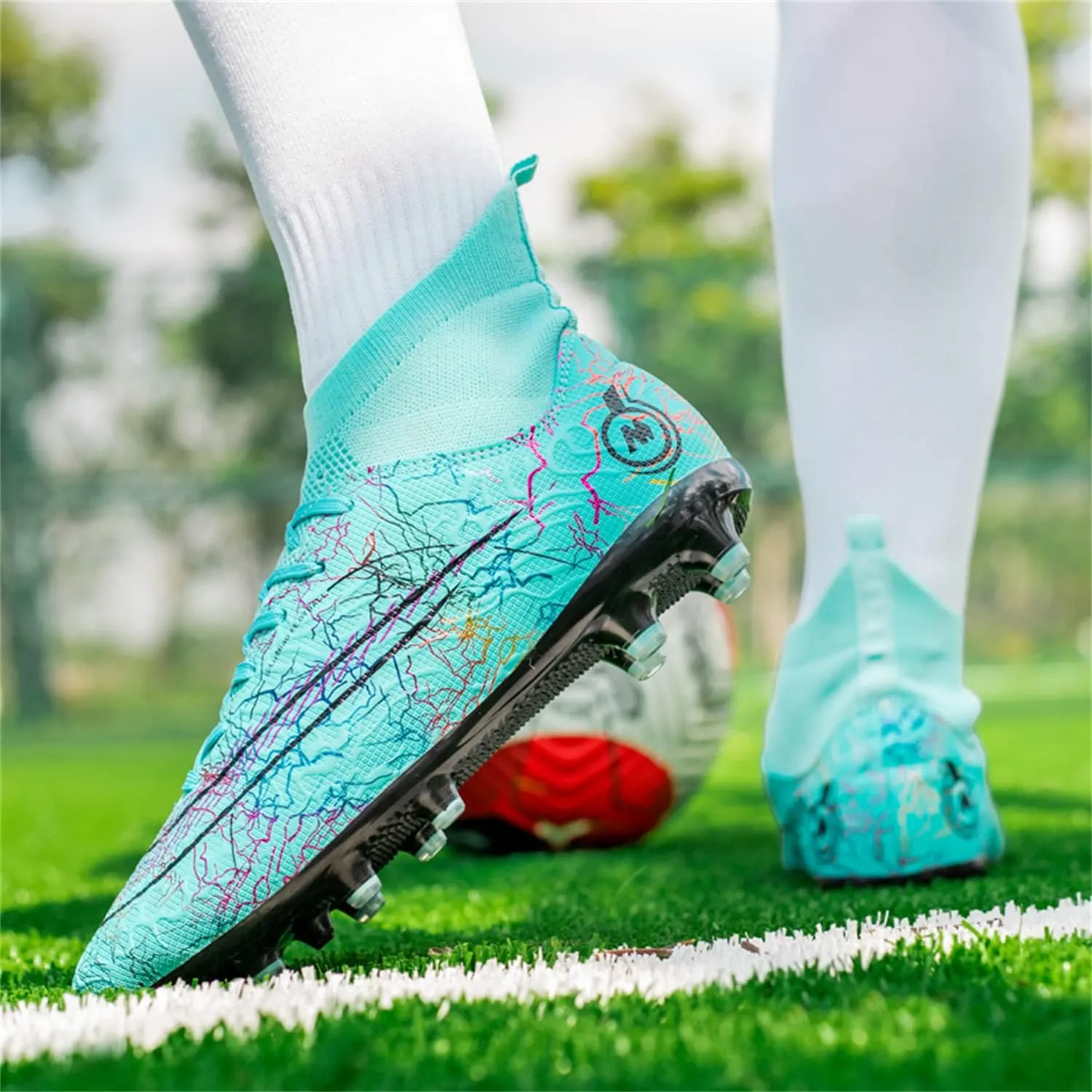 DRESER Competitive Unisex Soccer Shoes Men Women Indoor Outdoor Football Boots Athletic Turf Cleat Running Sports Lightweight Breathable Anti-Skid Damping Shoes