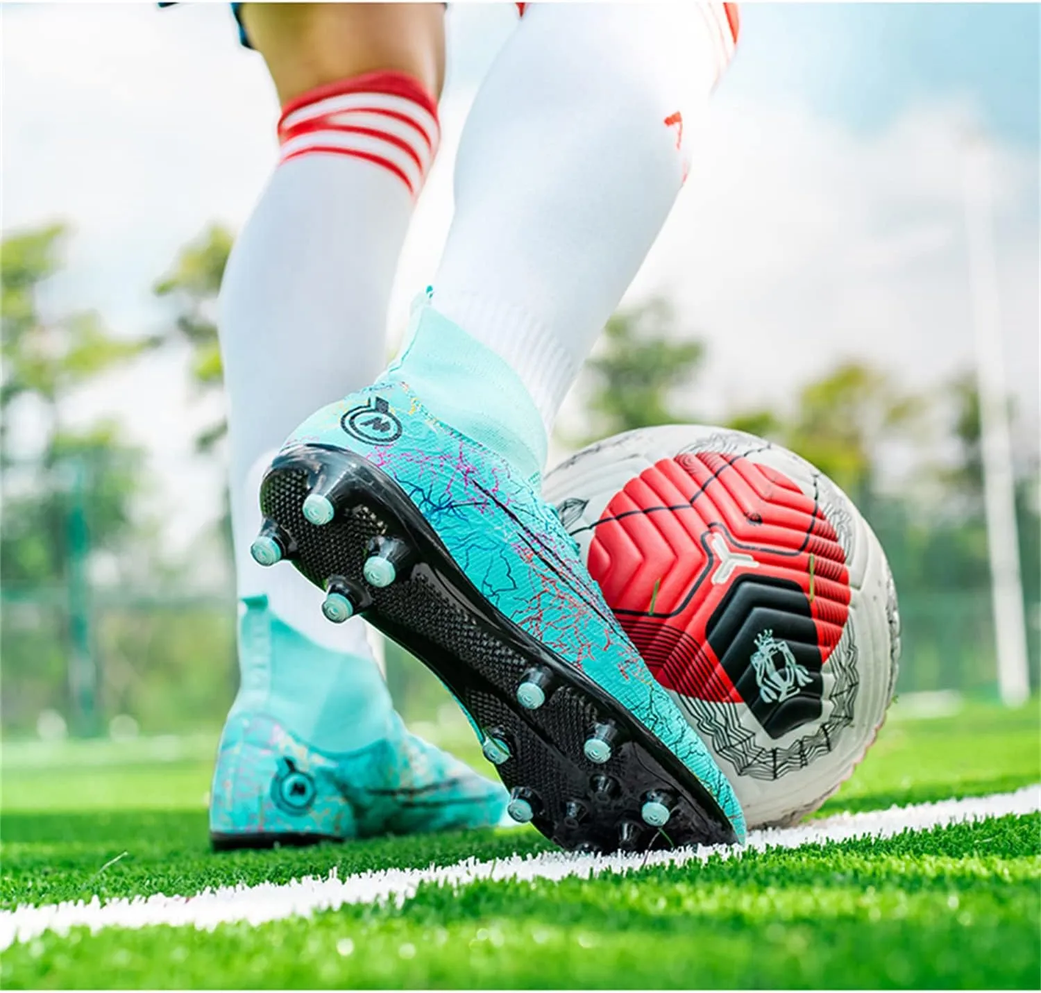 DRESER Competitive Unisex Soccer Shoes Men Women Indoor Outdoor Football Boots Athletic Turf Cleat Running Sports Lightweight Breathable Anti-Skid Damping Shoes