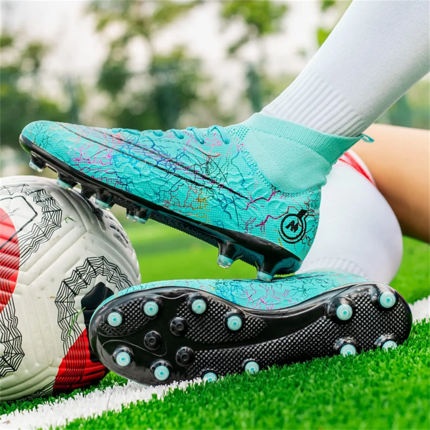 DRESER Competitive Unisex Soccer Shoes Men Women Indoor Outdoor Football Boots Athletic Turf Cleat Running Sports Lightweight Breathable Anti-Skid Damping Shoes