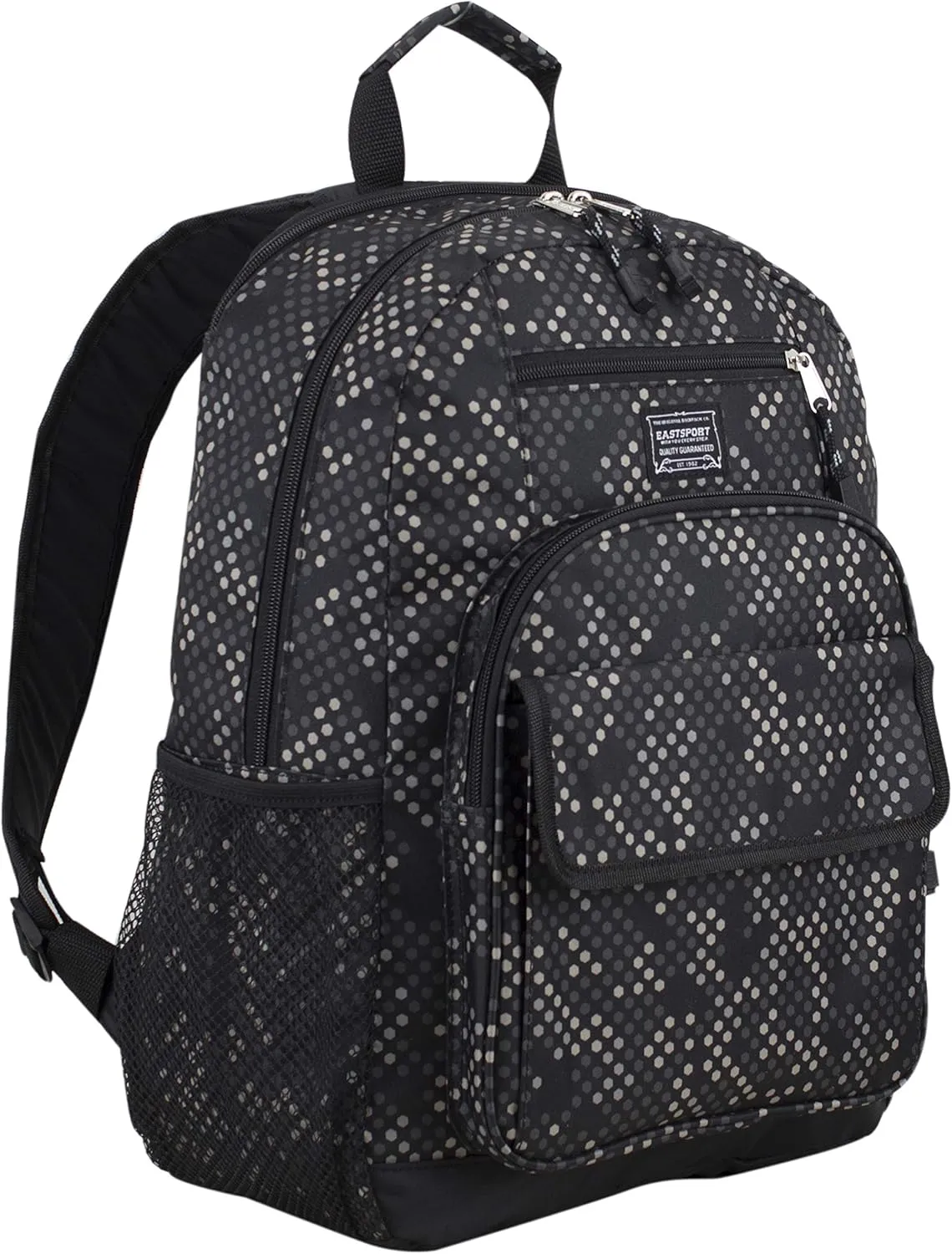 Eastsport Travel Luggage Carry On Weekender Backpack Daypack Large Tech Laptop Bag for Work, Gym, Hiking, Black Hexagon Dotted Print