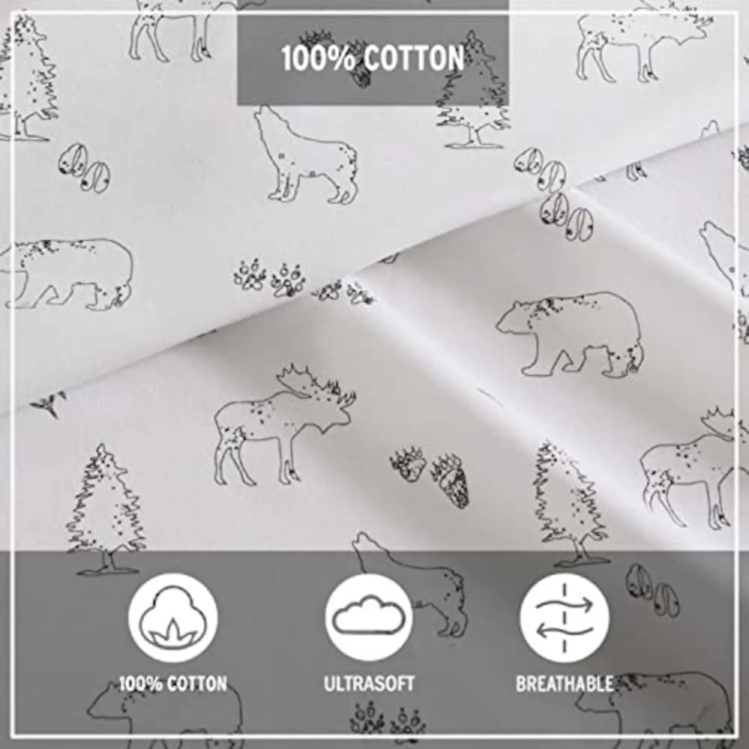 Eddie Bauer Home | Percale Collection Sheet Set-100% Cotton, Crisp & Cool, Lightweight & Moisture-Wicking Bedding, Queen, Animal Tracks