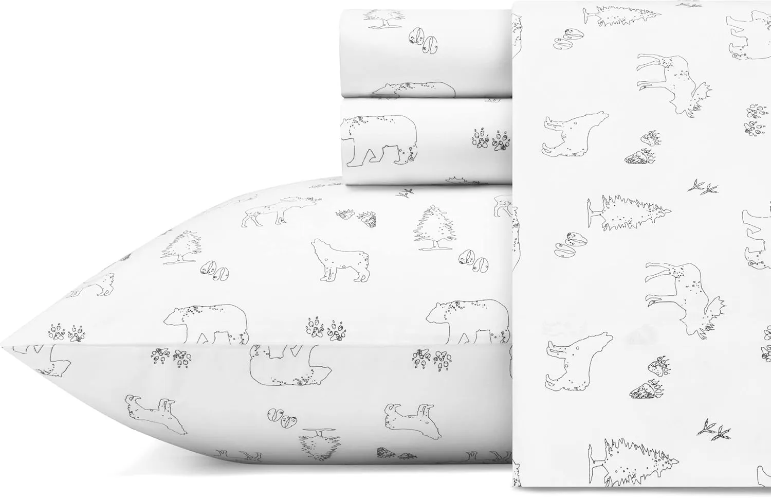 Eddie Bauer Home | Percale Collection Sheet Set-100% Cotton, Crisp & Cool, Lightweight & Moisture-Wicking Bedding, Queen, Animal Tracks