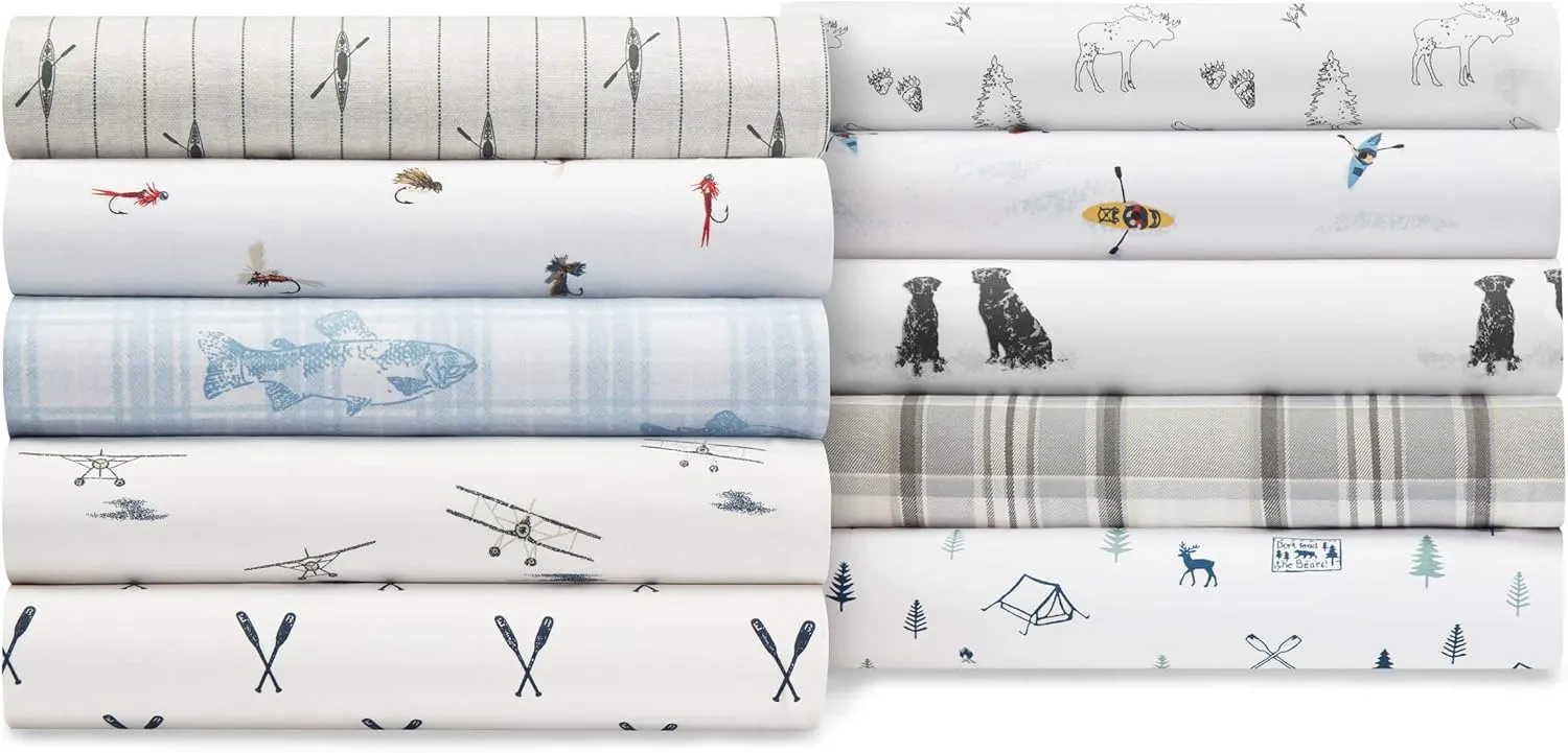 Eddie Bauer Home | Percale Collection Sheet Set-100% Cotton, Crisp & Cool, Lightweight & Moisture-Wicking Bedding, Queen, Animal Tracks