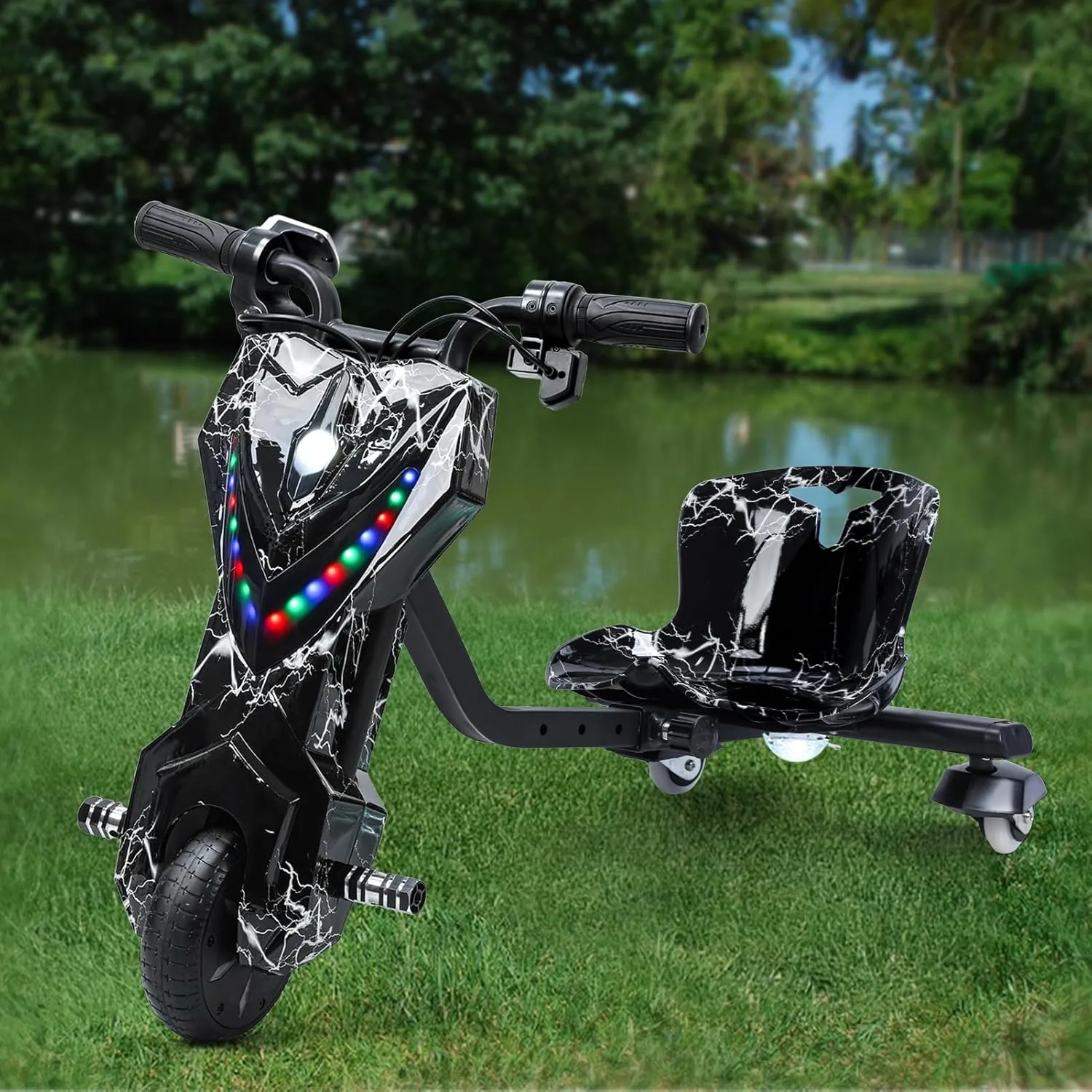 Electric Drift Trike for kids,Drift Cart,Big Wheel Drifting Tricycle for Ages 8  with Strong Steel Frame,Crazy Kart, 12V Electric Ride-On Car with Swivel, Slide, and 360° Drift Features,Black