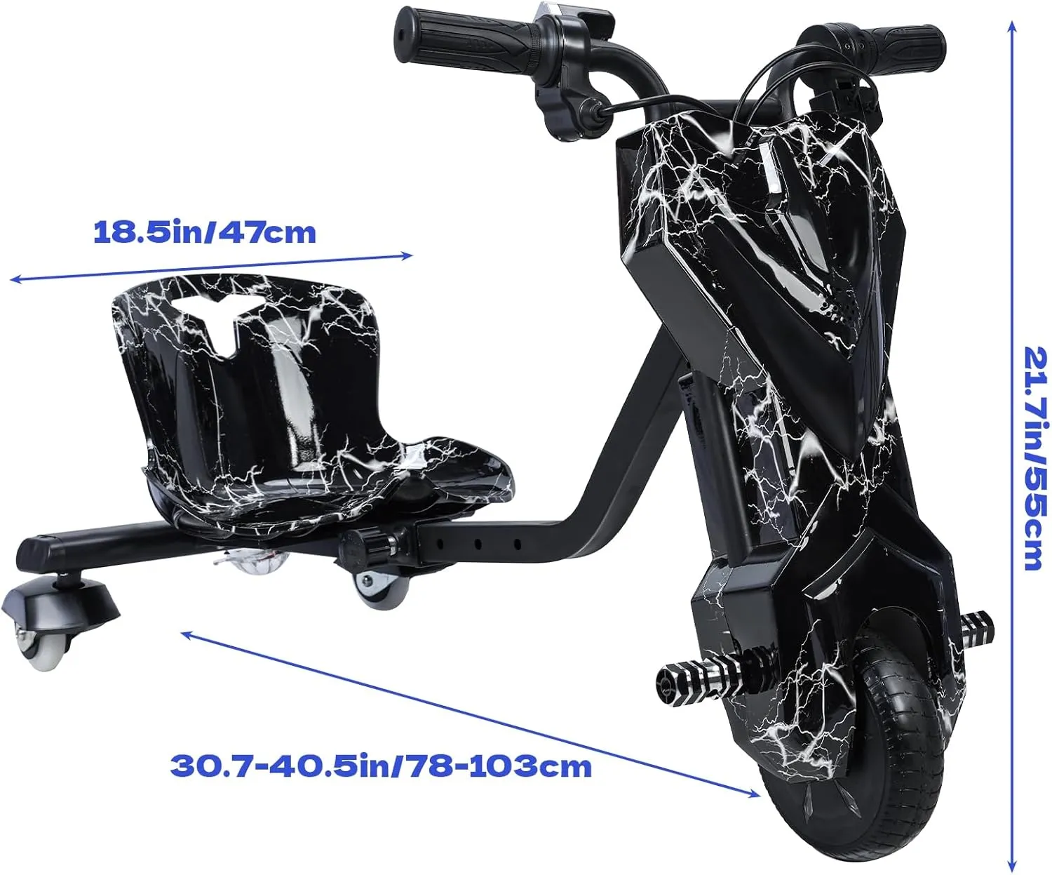 Electric Drift Trike for kids,Drift Cart,Big Wheel Drifting Tricycle for Ages 8  with Strong Steel Frame,Crazy Kart, 12V Electric Ride-On Car with Swivel, Slide, and 360° Drift Features,Black