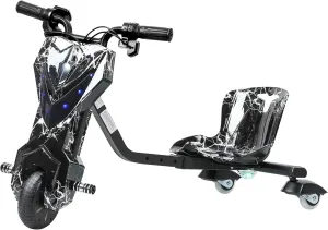 Electric Drift Trike for kids,Drift Cart,Big Wheel Drifting Tricycle for Ages 8  with Strong Steel Frame,Crazy Kart, 12V Electric Ride-On Car with Swivel, Slide, and 360° Drift Features,Black