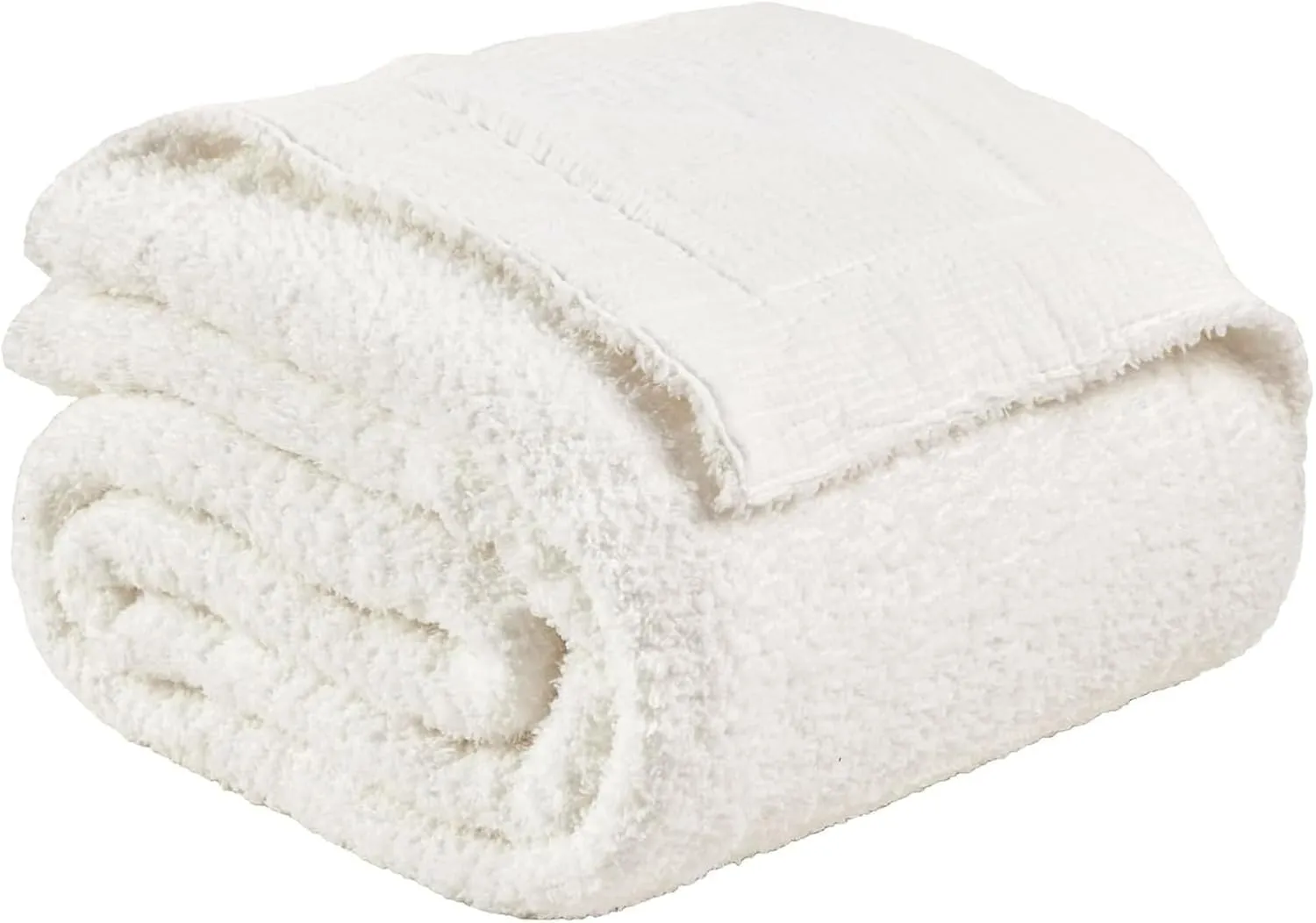 EMME Muslin Cotton Fleece Twin Blanket Reversible - 60"*80" Cream Soft Warm Throw Blankets for Couch Bed Picnic Travel Bed