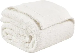 EMME Muslin Cotton Fleece Twin Blanket Reversible - 60"*80" Cream Soft Warm Throw Blankets for Couch Bed Picnic Travel Bed