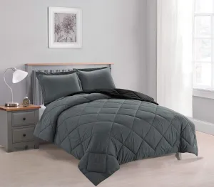 Empire Home Bed in A Bag Reversible Down Alternative All Season Comforter Set with Sheet Set Included !! (Black & Gray, Queen)