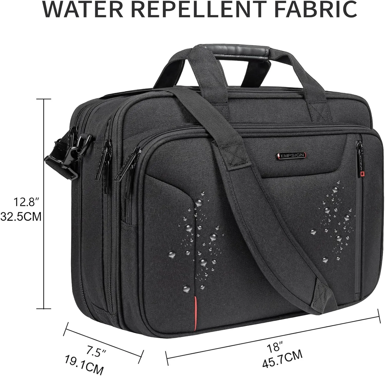 EMPSIGN Stylish Laptop Bag Briefcase, 17.3 Inch Laptop Case Expandable Messenger Bag for Men Water Repellent, RFID Blocking Office Carrying Shoulder Bag for Work Business Travel-Black