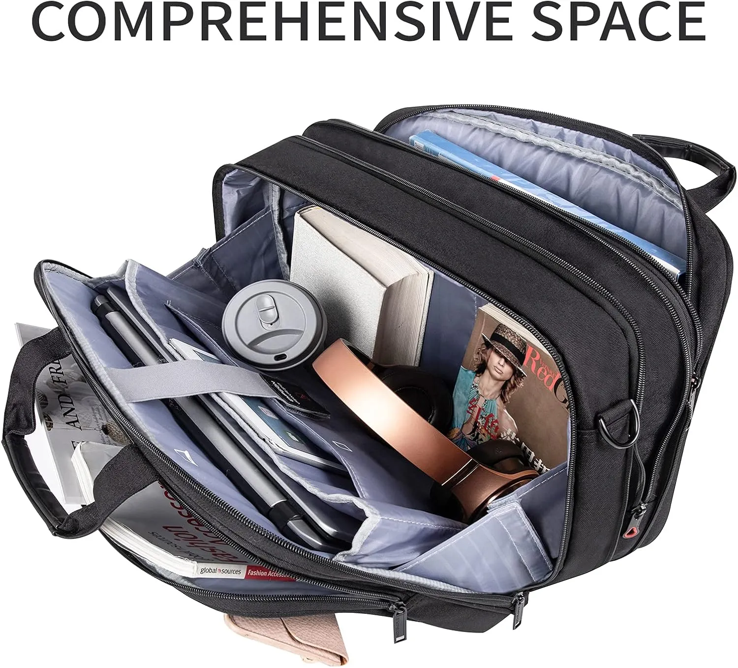 EMPSIGN Stylish Laptop Bag Briefcase, 17.3 Inch Laptop Case Expandable Messenger Bag for Men Water Repellent, RFID Blocking Office Carrying Shoulder Bag for Work Business Travel-Black